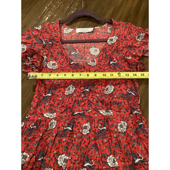 AUGUSTE Valentina Fiesta Day Dress Off Red Metallic Cranes short sleeve midi 2 - Picture 7 of 10